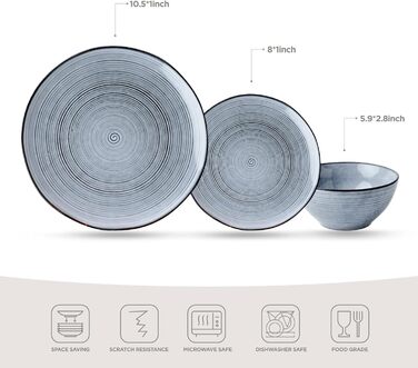 Набір посуду Tempus Serie для 6 осіб (18 предметів), стелітова посуд, реактивна глазур, перламутрово-блакитний