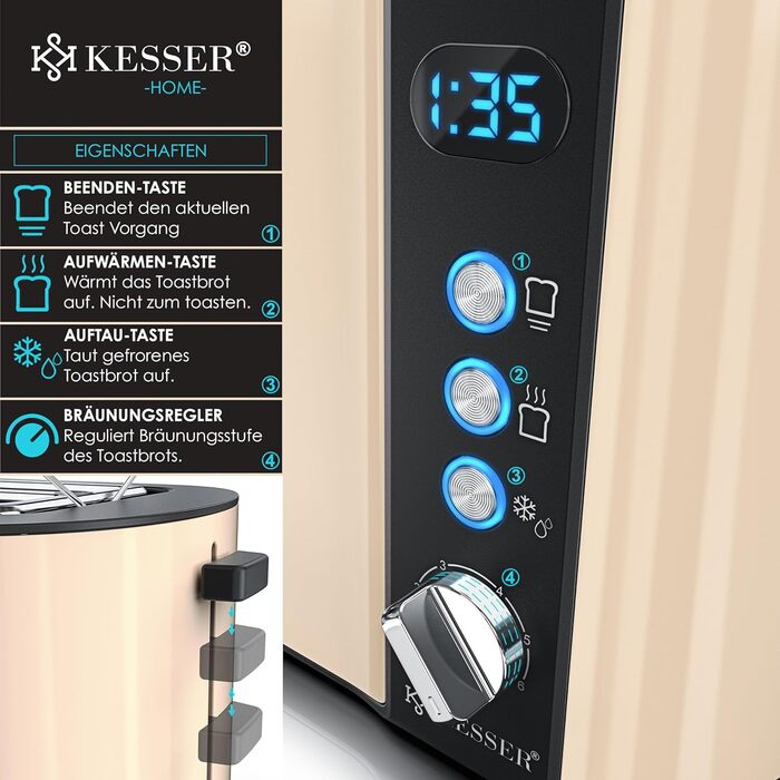KESSER® Toaster with Roll Attachment, Automatic Long-Slot Toaster with 6 Browning Levels + Defrost & Reheat Function, Automatic Shut-Off, Lift Function, incl. Crumb Tray and Recipe Book, Anthracite Black / Anthracite
