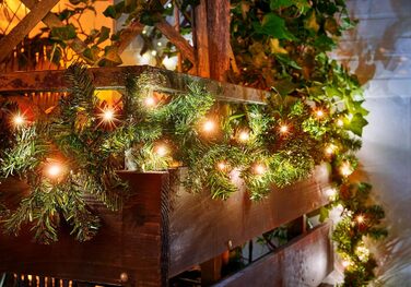 Декоративна гірлянда з LED-підсвічуванням 5 метрів, 80 LED, розширювана, на батарейках, з таймером, шнур 10 метрів, для дому та саду, штучна, тепле біле світло