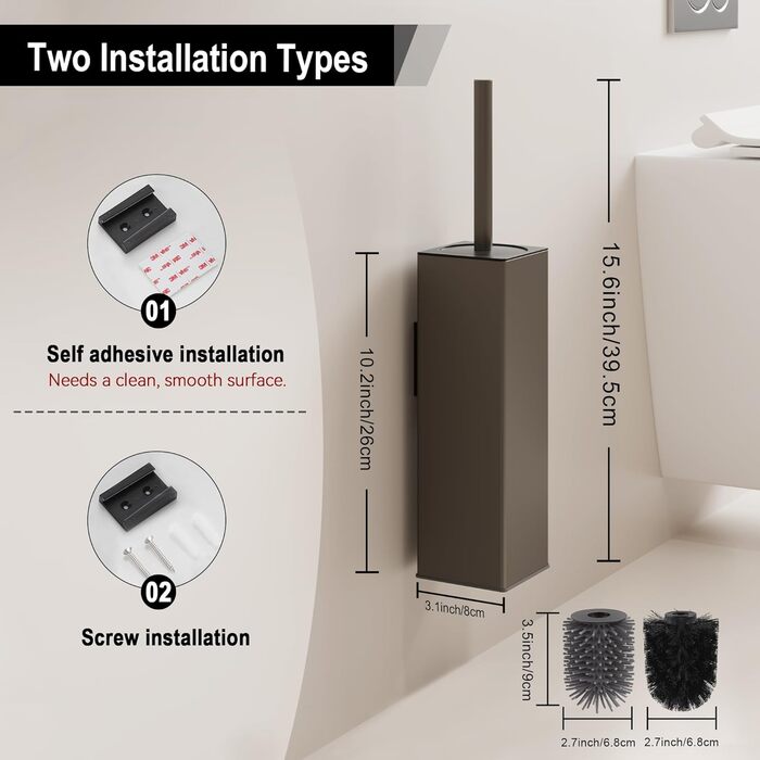 Настінна щітка для унітазу BVL з тримачем, без свердління, з силіконовими насадками (білий матовий)