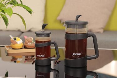 Френч-прес Sivaphe 1000 мл, чорний: кавоварка з тришаровим фільтром, термостійке скло, ложка