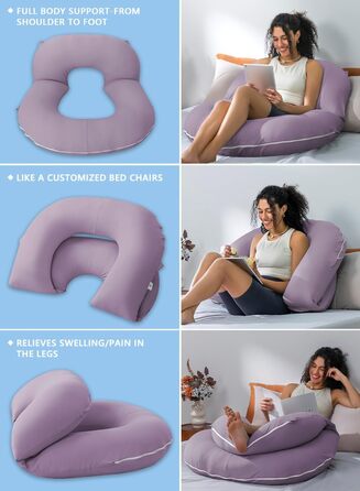 Інсен подушка для читання, спинка для сидіння в ліжку та на дивані, ігрова подушка для дорослих, підтримка пресу для ліжка, м'який бавовняний джерсі, фіолетовий