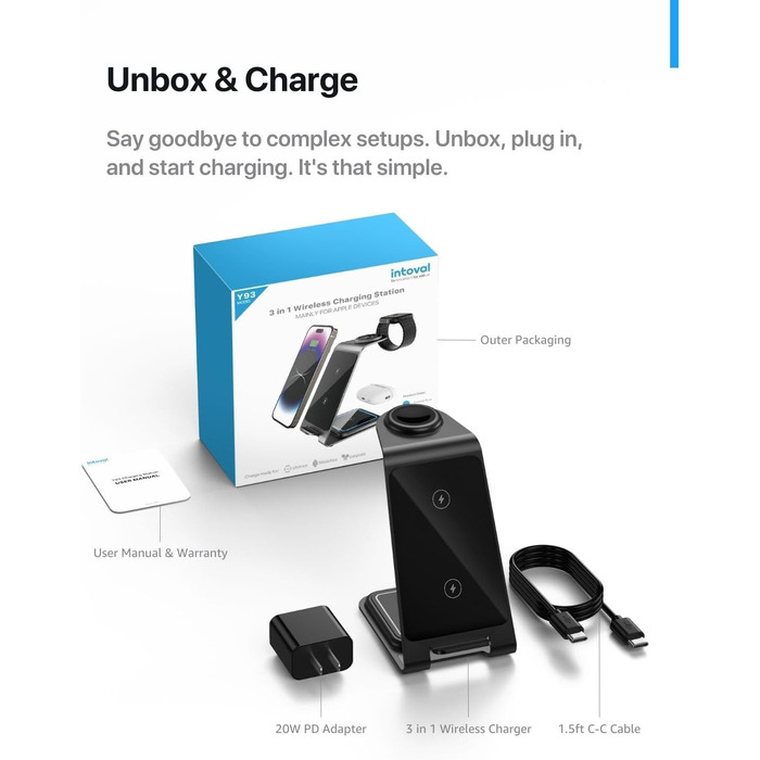 Бездротова зарядка Induktive з підтримкою MagSafe для iPhone 16 Pro/16/16 Pro Max/15 Pro/15/15 Pro Max, Apple Watch 10/Ultra 2/SE/9/8/7/6/5/4/3/2 та AirPods 4/3/2/Pro (фіолетовий)