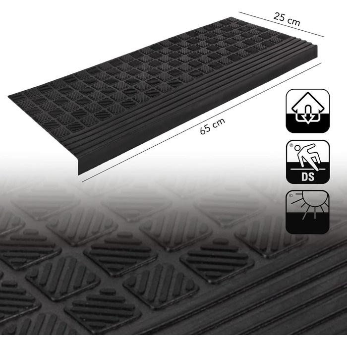Rubber Threshold Ramps - Non-Slip Floor Transition Mats for Indoor/Outdoor Use - 5 Piece Set (65x25cm Diamond Design)