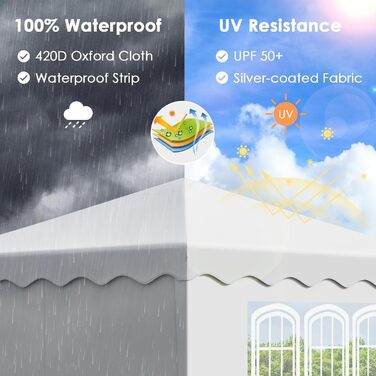 Павільйон 3x3 м водонепроникний, зимостійкий, з UV-захистом 50+, 4 стінками, складаний, регульований по висоті, для саду, кемпінгу, вечірок, білий