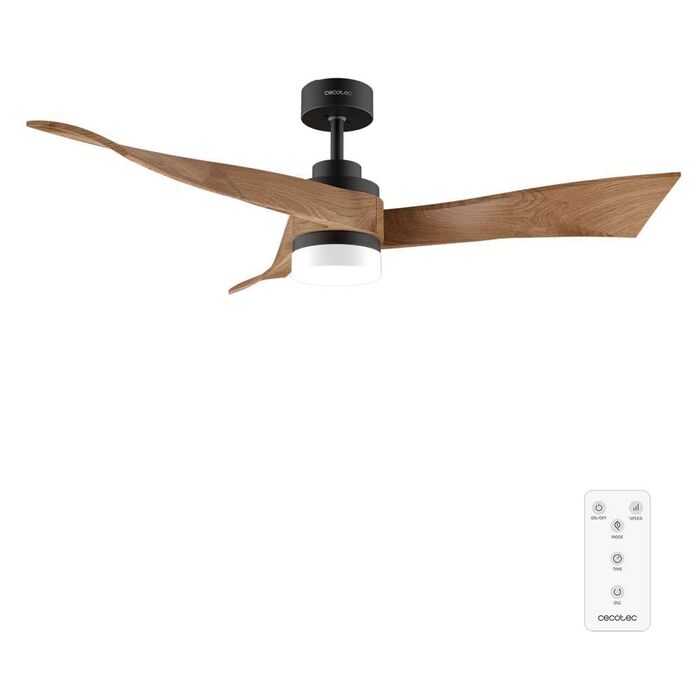 Стельовий вентилятор Cecotec EnergySilence Aero 5280 LightWood з LED підсвіткою 18W, діаметр 132 см, пульт, DC-мотор, чорний