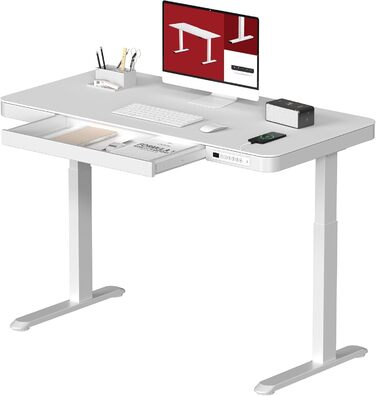 Електричний регульований стіл Sanodesk з ящиком, сенсорним керуванням та USB-портами, 120 x 60 см, білий + білий, висота 73.5-118 см