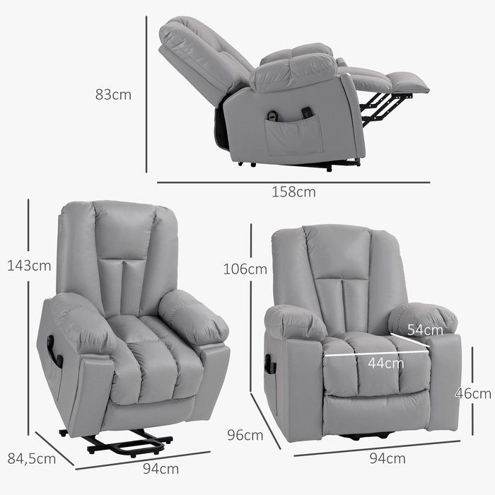 HOMCOM electric TV recliner, senior recliner with lift assistance, Dark Grey