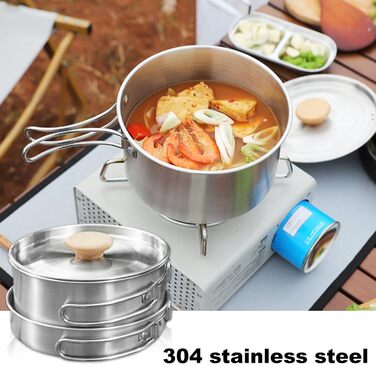 Набір кухонного посуду для кемпінгу Udbrud: нержавіючий посуд з кришкою та складним ручками. Набір для кемпінгу, пікніків, риболовлі та походів