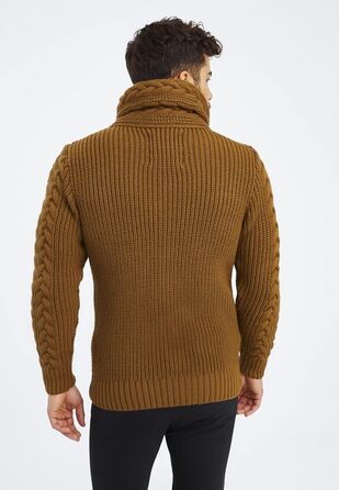 Чоловічий светр Leif Nelson з коміром-шарфом, Slim Fit, зимовий/літо, модель LN7080, колір Camel,Розмір: M