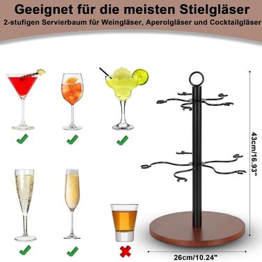 Стійка для келихів JUJOYBD на 10 келихів: 2-рівнева підставка для вина, Aperol та коктейльних келихів, з дерев'яним основанням для вечірок, свят та заходів на відкритому повітрі