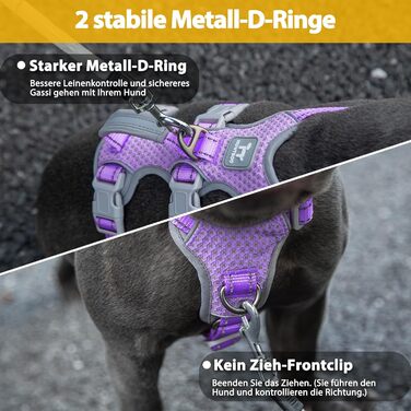 Шлейка для собак Huntboo, безпечна та надійна, з відбиваючими елементами та м'якою ручкою, регульована жилетка для маленьких собак, для прогулянок та тренувань (S, Лавандово-фіолетовий, упаковка з 1)
