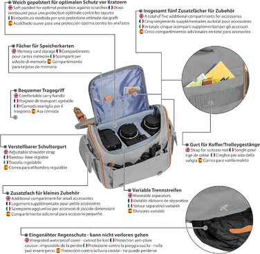 Сумка для камери PEDEA 'Vintage' з захисною плівкою для дисплея Canon, Nikon, Pentax, XL (Сірий)