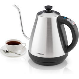 Klarstein Garcon Kettle - Tea Kettle & Water Boiler, 1L, 2000W, Temperature Control, Stainless Steel, Silver