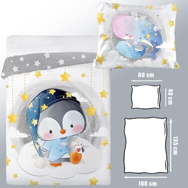 Дитяча постільна білизна CLEAVEN 100x135 см | 100% бавовна, м'яка та дихаюча | Для комфортного сну | Змінний малюнок пінгвіна | CLEAVEN Pinguin 006