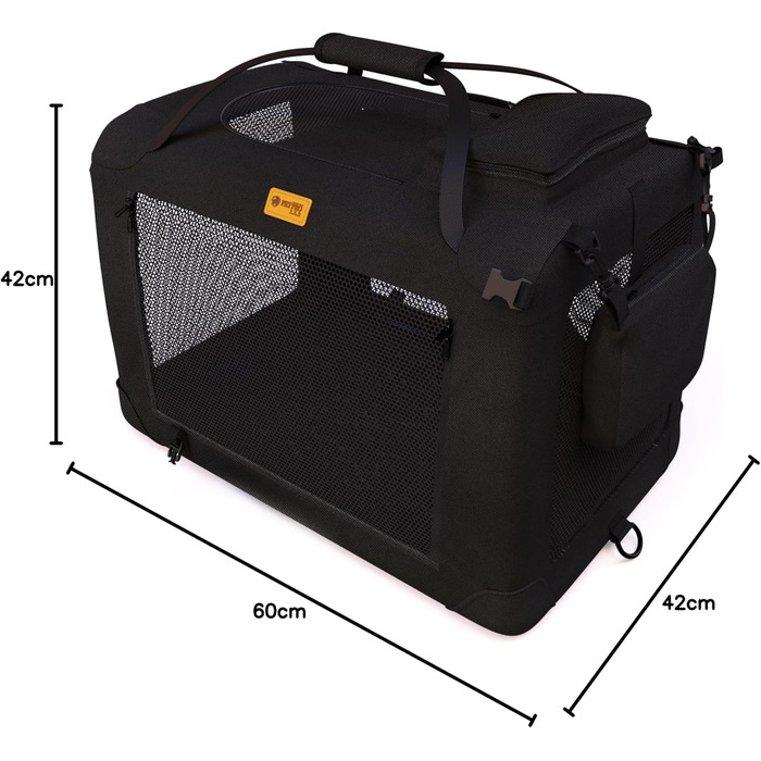 Транспортна переноска для собак та котів, складна, чорна (L, 70x52x52 см)