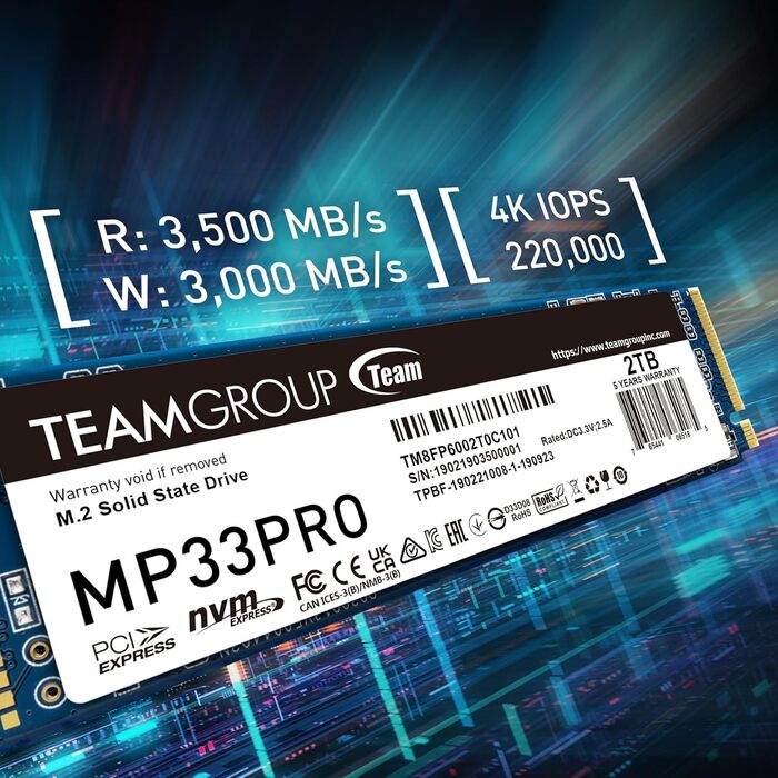 SSD TEAMGROUP MP33 PRO 1TB M.2 PCIe 2280 NVMe Gen3x4 - внутрішній SSD накопичувач