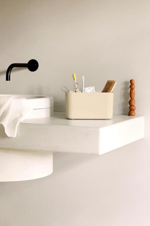 Полиці для ванної Brabantia Renew Soft Beige, підставка для раковини, тримач для зубних щіток, нековзна, корозійностійка, легко миється, 19,7x9,8x11 см