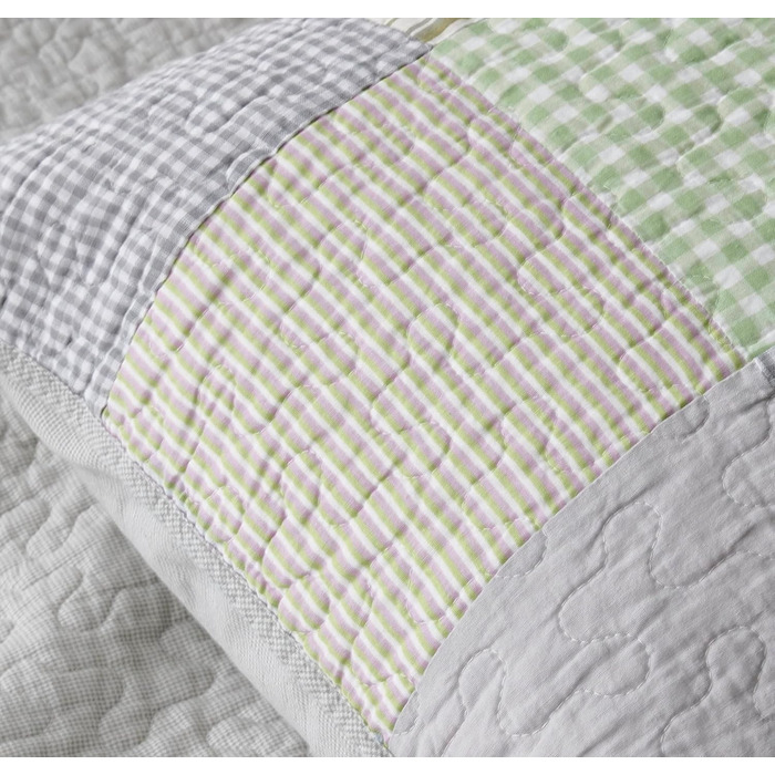 Комплект ковдр Chezmoi Collection Quinn: 3 шт. з квітковим візерунком гібіскуса, смугастий, з бавовни, легко переться – легка двостороння ковдра, розмір Queen (Плед Candy Patchwork Зелений Сірий)