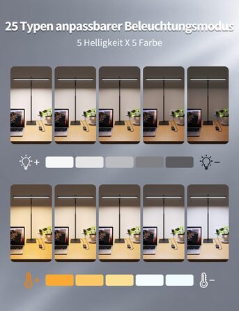 Стійка LED-лампа Kary з регулюванням яскравості, 40 см, 12 Вт, для офісу, роботи, читання, догляду за очима, дітям, 5 рівнів регулювання, 5 кольорів, таймер на 60 хвилин, чорна