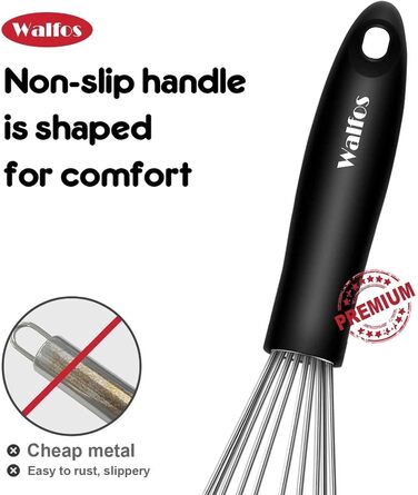 Венчик кухонний Walfos силіконовий (3 шт.): 21.6 см, 25.4 см, 30.5 см, нержавіюча сталь, чорний - для збивання та перемішування