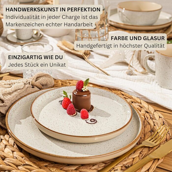 Набір посуду SÄNGER Rio Creme: 12 предметів, набір посуду з кераміки для 4 осіб (4 тарілки, 4 десертні тарілки, 4 миски)