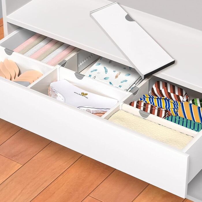 Lawei 4-Pack Adjustable Drawer Dividers Organizer Separators for Bedroom, Bathroom, Dresser, Closet, Baby Drawer, Desk, Kitchen - White
