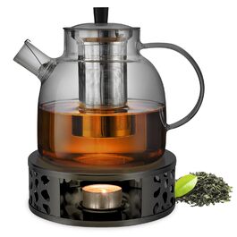 Скляний чайник для заварювання чаю 1500 мл з ситечком та підставкою-підігрівачем із нержавіючої сталі