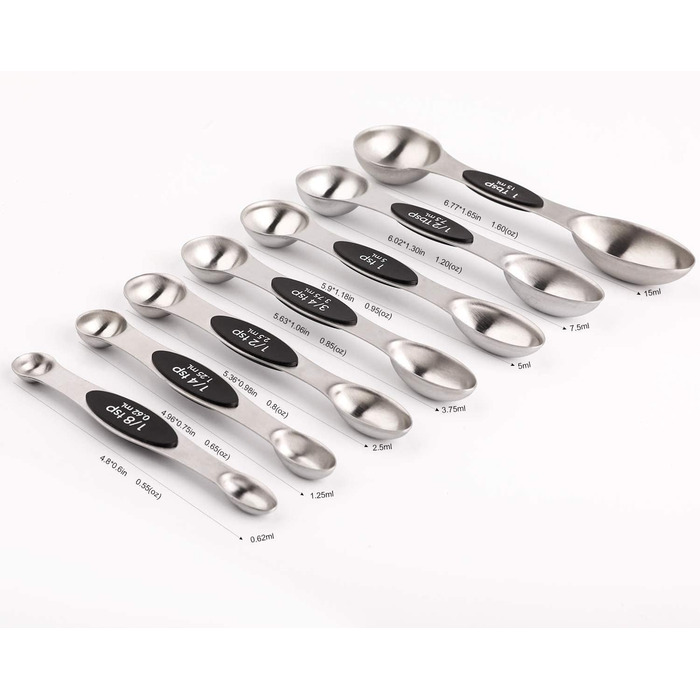 Набір магнітних мірних ложок 7 шт. з нержавіючої сталі, двосторонні чайні та столові ложки для сухих та рідких інгредієнтів, чорні