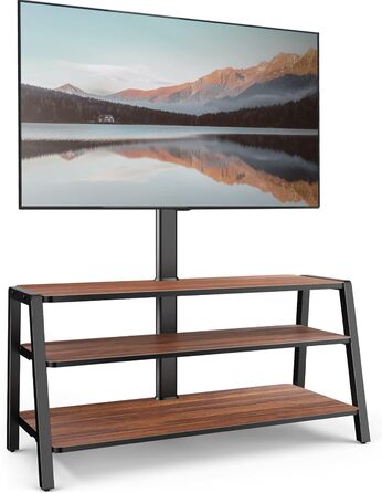 FITUEYES TV Stand with Mount - Adjustable Height TV Console for 37-70 inch TVs (up to 35kg) - Brown Wood