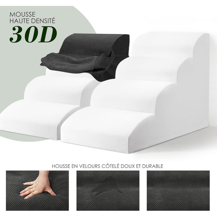 Dog stairs for small dogs, 4 steps pet stairs made of foam with a waterproof cover, detachable dog ramp cat stairs for sofa bed, send 1 lint roller (4-step black dog stairs)