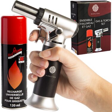 Професійний газовий пальник MOKUTON з можливістю заправки бутаном - кухонний Бюксенбернер для крем-брюле, точне регулювання полум'я, просте використання та виняткова довговічність