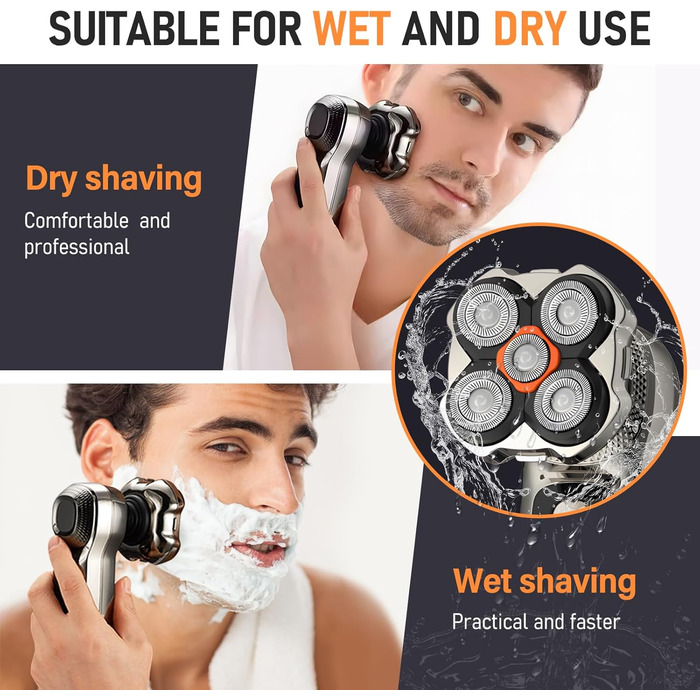 Електричний гоління для чоловіків Glatzen 6-в-1 з тримером для носа, для сухого та вологого гоління, USB-C, LED дисплей, IPX6