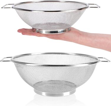 Набір з 2 сит для кухні COM-FOUR® з нержавіючої сталі - сито для пасти з ручкою, кругле, для миття фруктів, овочів та салату (2 шт. - ручка)