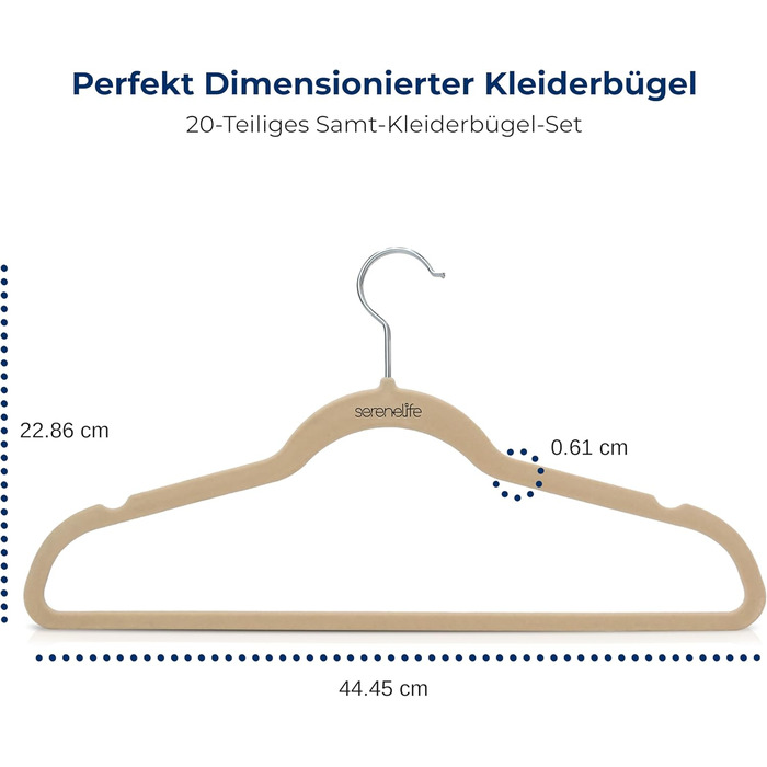 Серія з 10 вешалок для одягу SereneLife з оксамиту – економія місця, неслизькі, поворотний гачок 360°, для зберігання та організації одягу, 10 шт. (кремовий, 20 шт.)