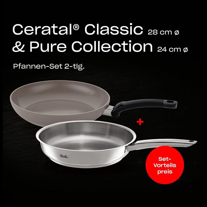 Fissler Pure Collection: Пательня сталева з антипригарним покриттям Ceratal 24 см + 28 см, виготовлено в Німеччині, для індукційних плит