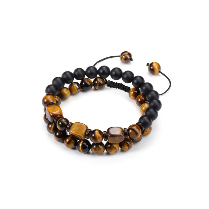 Чоловічий браслет з перлами та мінералами (Тігрове око, Гематит, Ахат) - набір 2 шт.