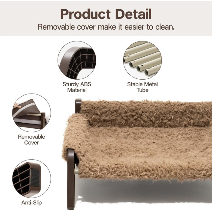 MEWOOFUN Dog Sofa Dog Bed Elevated - Dog Beds for Small and Medium Dogs with Non-Slip Bottom, Breathable Puppy Bed with Removable Cushion, Cat Sofa 61 x 53 x 28 cm, Brown