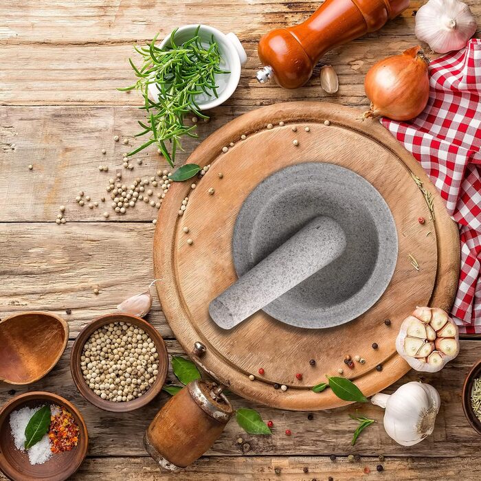 Гранітний ступка з толуштою Relaxdays, 8 x 16 см, для спецій та трав, сіра