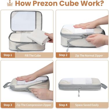 Набір компресійних органайзерів для валізи 6 шт., прозорі, бежеві - економія місця, міцний матеріал