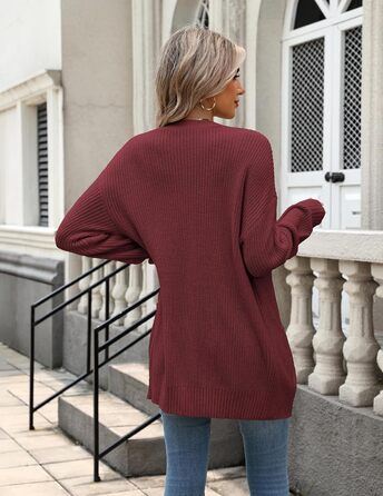 Жіноча в'язана жилетка Zeagoo з довгим рукавом, кардиган з ґудзиками, вільний V-подібний виріз, груба в'язка, повсякденна куртка для осені та зими (Бордовий, L)