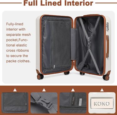 Набір валіз KONO з ABS пластику, 2 шт. (67x44x27 см), з TSA замком, блакитні