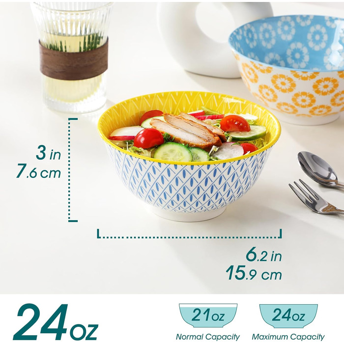 Набір посуду Vancasso Selene для 6 осіб, 24 елементи: тарілки, супові тарілки, десертні тарілки, миски, пастельний фарфор, мікрохвильова піч