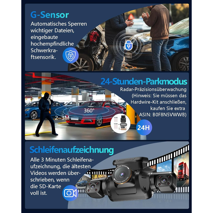 Відеореєстратор автомобільний HUPEJOS KI Dashcam V8Pro 4-камерний з монітором водія, 3K+ 3*1080P, 360°, WiFi, GPS, CPL, 128GB, 24H парковка