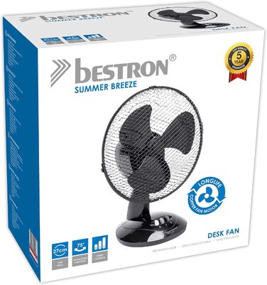 Вентилятор настільний Bestron DDF27Z Ø27 см, чорний: 2 швидкості, поворот 75°, 30 Вт
