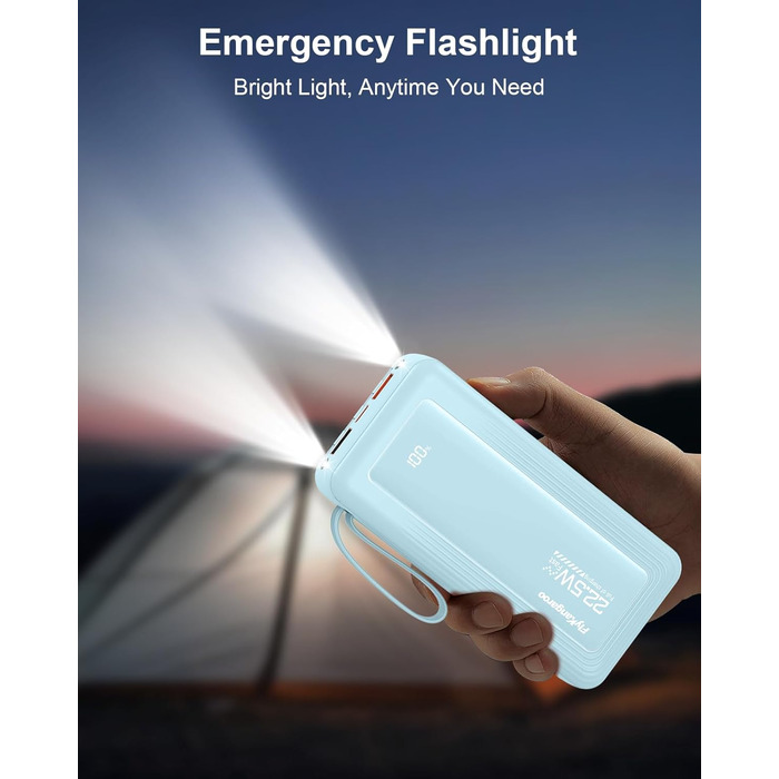 Power Bank 20000mAh, 22.5W, 6 виходів, 2 входи, LED дисплей, сумісний з iPhone, Samsung, Pixel, блакитний