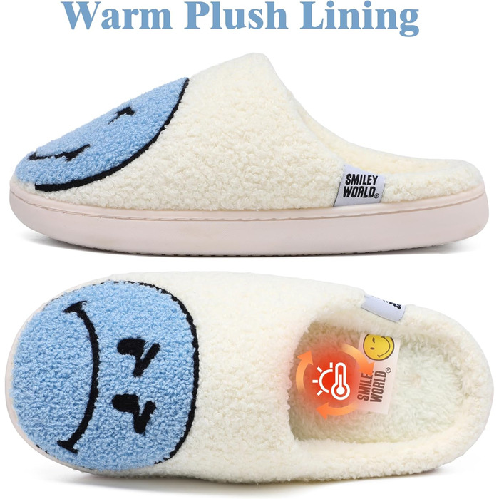 Теплі зимові домашні тапочки для жінок Smiley з м'якої плюшевої піни, Memory Foam, блакитні (38/39 EU)