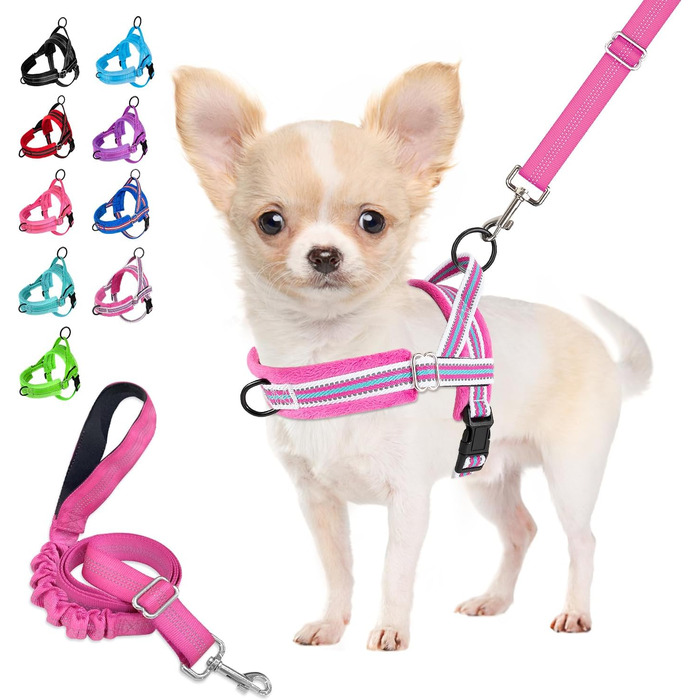 Нашийник для собак середніх та маленьких порід, м'який, не тягне, з 2 карабінами, легкий, світловідбиваючий, чорний (XS, Рожевий)