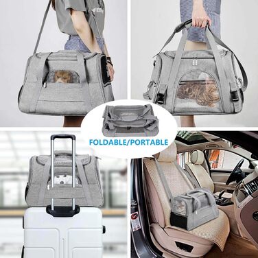 Транспортна переноска для собак та котів, складна, з регульованою ручкою та знімною плюшевою підстилкою (сіро-червона)