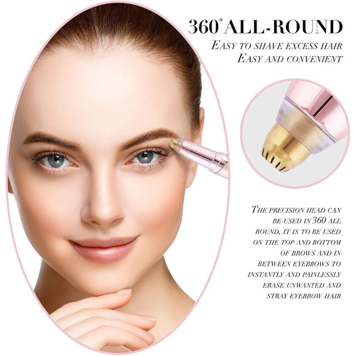 Електричний тример для брів та обличчя для жінок, безболісний, з гребінцем, білий/рожеве золото